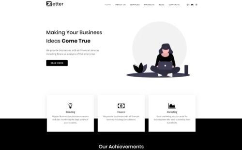 ธีม Zetter Business Black & White Elementor