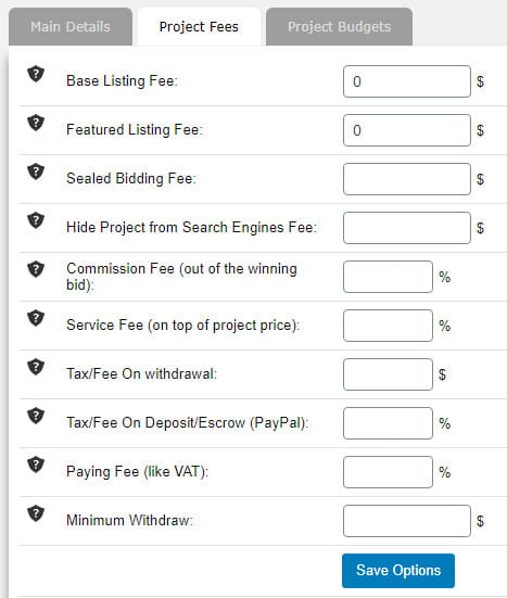 Configuración de precios del tema del proyecto.