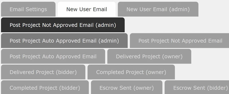 Opciones de configuración de correo electrónico del tema del proyecto.