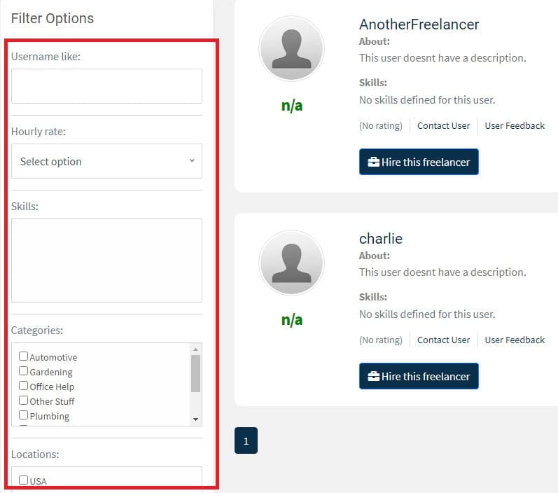 Anda dapat memfilter freelancer berdasarkan kriteria tertentu.