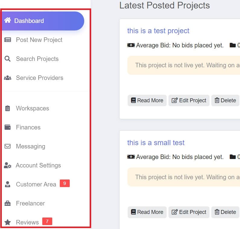 Tema WordPress Freelancer menawarkan dasbor pengguna yang mudah digunakan.