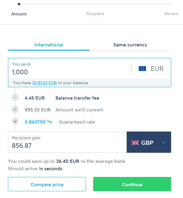 Función de transferencia de dinero inteligente.