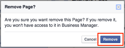 Подтвердите удаление страницы Facebook из Business Manager