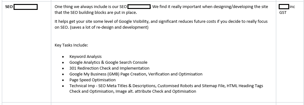 来自 SEO 客户的报价示例三