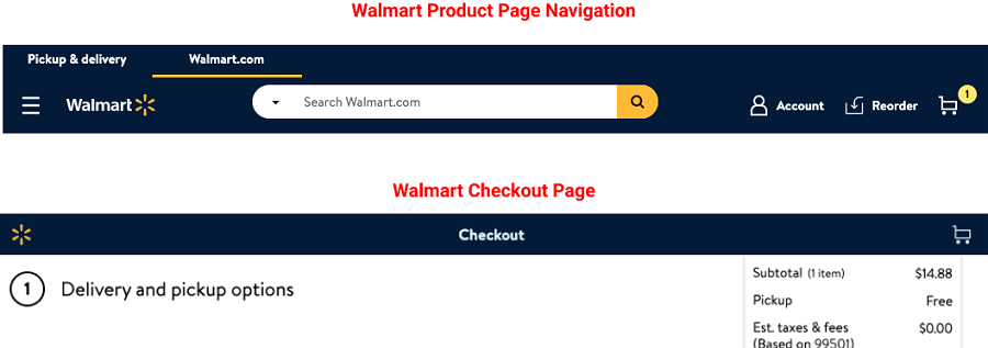 Página de checkout do Walmart