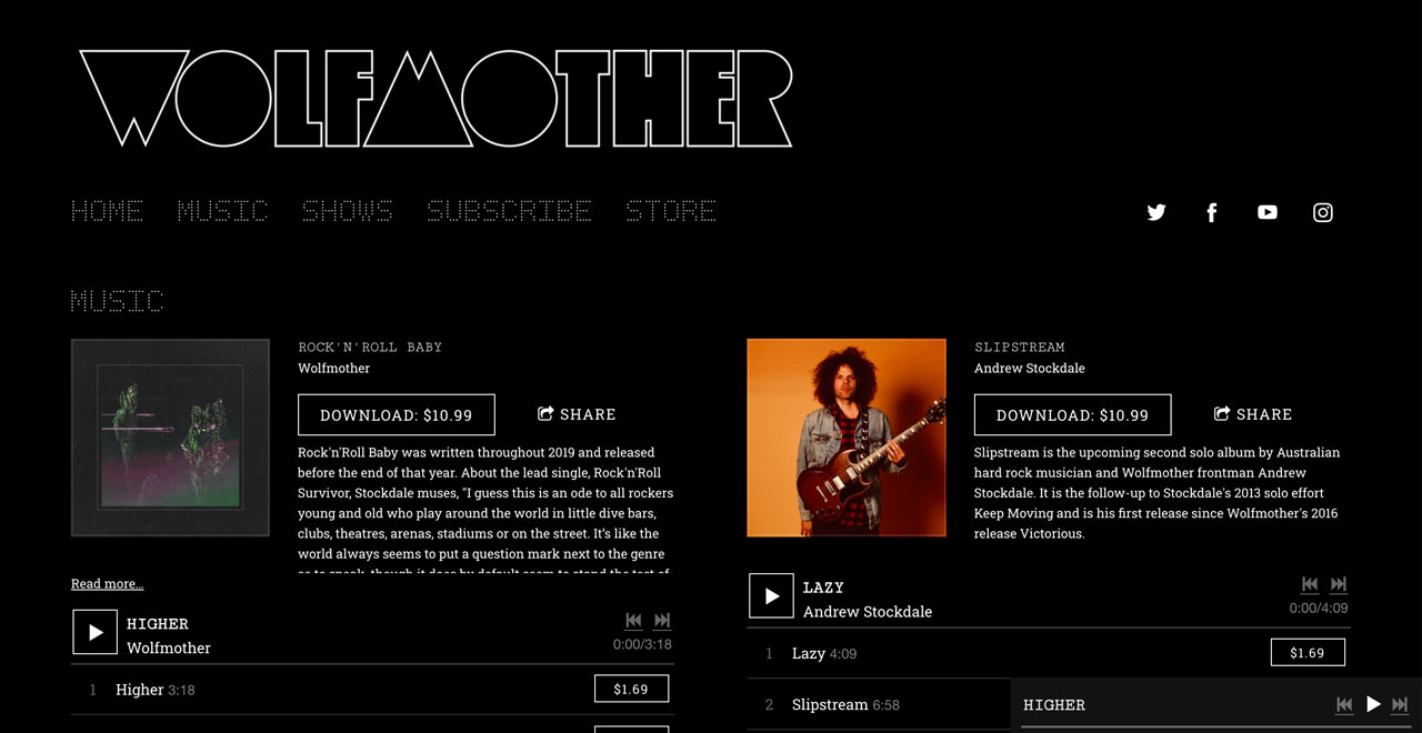 最高の音楽ウェブサイトのデザイン-1ページのウェブサイトの例