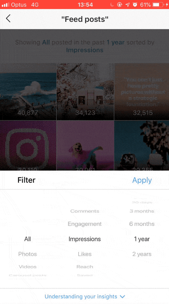 Comprensione di Instagram Analytics: filtro dei contenuti