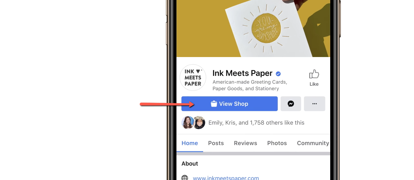 Contoh "toko" di aplikasi Facebook
