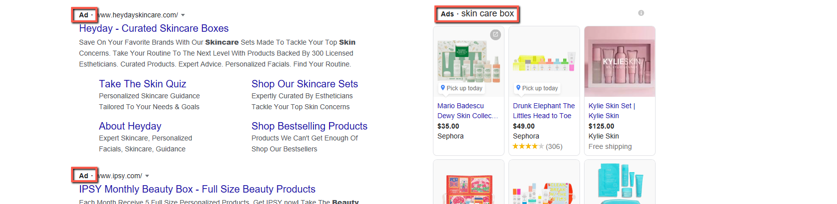 Un exemple d'annonces de recherche PPC pour les marques D2C