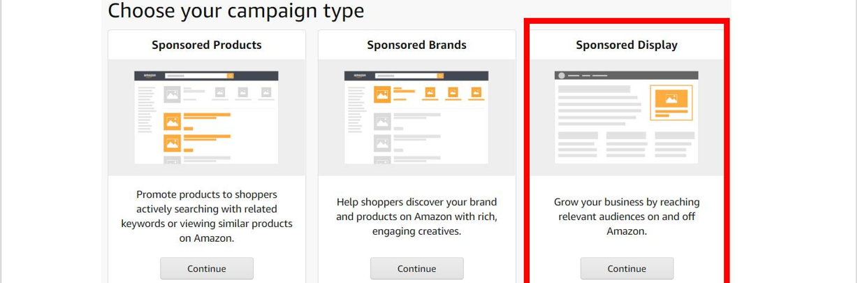 As opções disponíveis para o tipo de campanha publicitária na Amazon