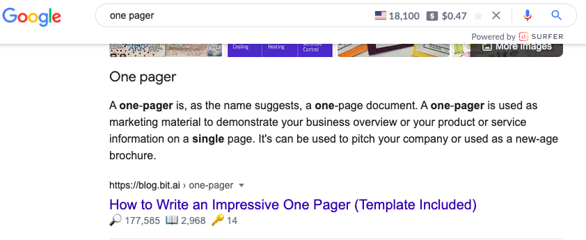 Une page de recherche google