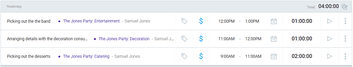différentes catégories du projet