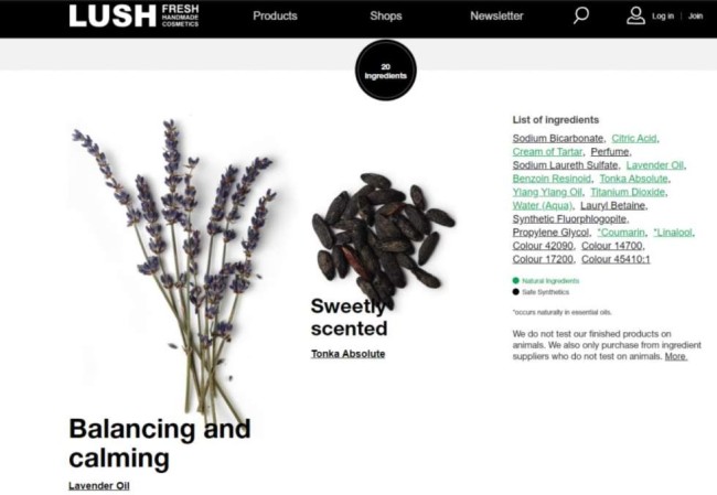 무성한 최적화 제품 페이지 eCommerce UX: Lush website
