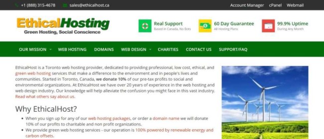 EthicalHost screenshot as one of the best hosting providers