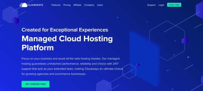 Cloudways home page screenshot as a cloud hosting provider