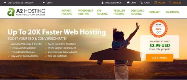 A2 Hosting screenshot among best hosting providers