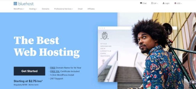 a screenhot of Bluehost as one of the best hosting providers