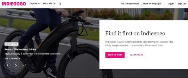A screenshot from Indiegogo as one of the best crowdfunding sites