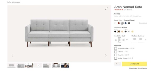 block nomad sofa product page design