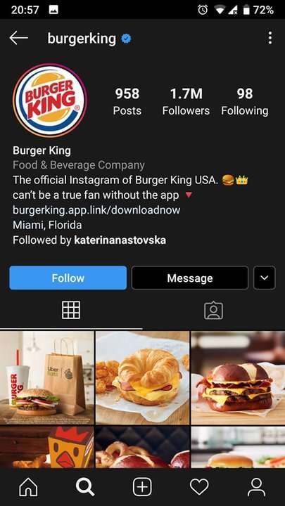 Burger King - dark mode on Instagram