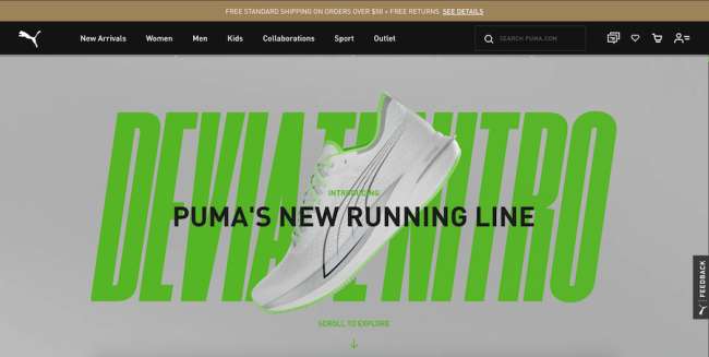 Design site web de modă Puma Nitro