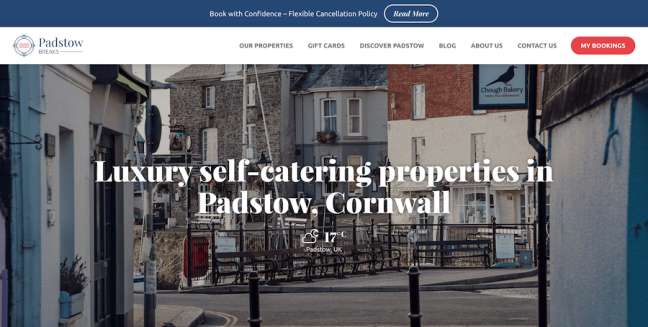 تصميم موقع السفر Padstow Breaks