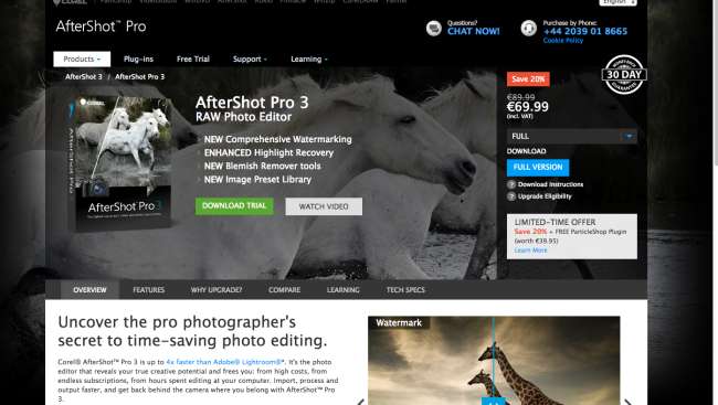 photo management software: screenshot of Corel AfterShot 3 homepage