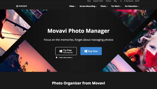 photo organizer software: screenshot of Movavi products page – photo organizer