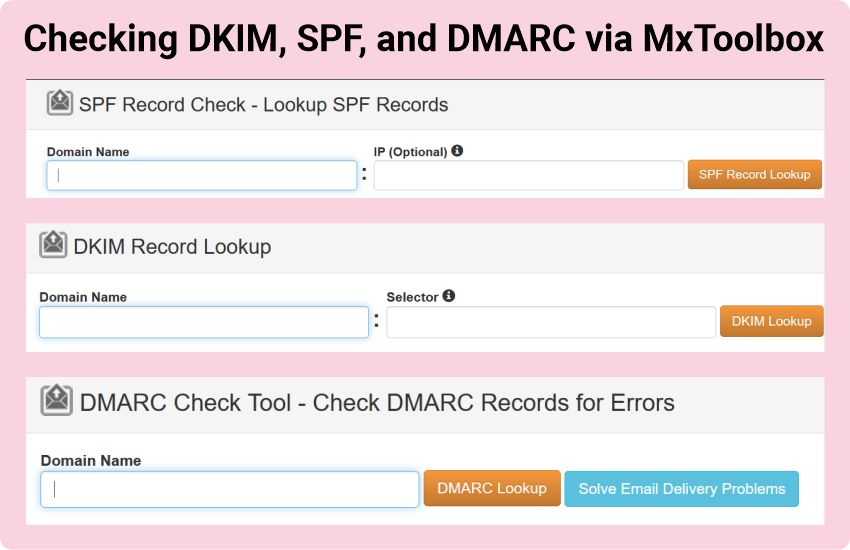 MxToolbox yardımıyla DKIM, SPF ve DMARC kontrolü