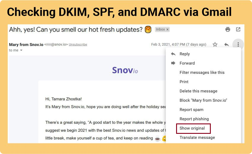 تحقق من DKIM و SPF و DMARC عبر Gmail