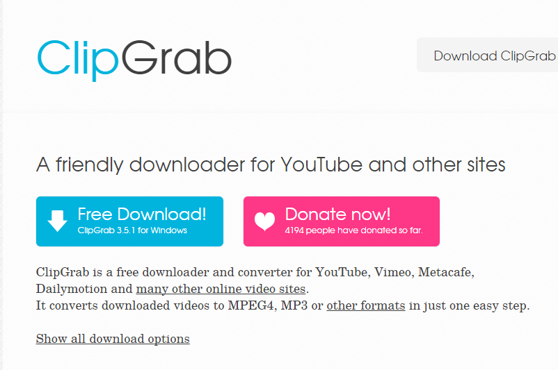 ClipGrab Ücretsiz YouTube İndirici Dönüştürücü