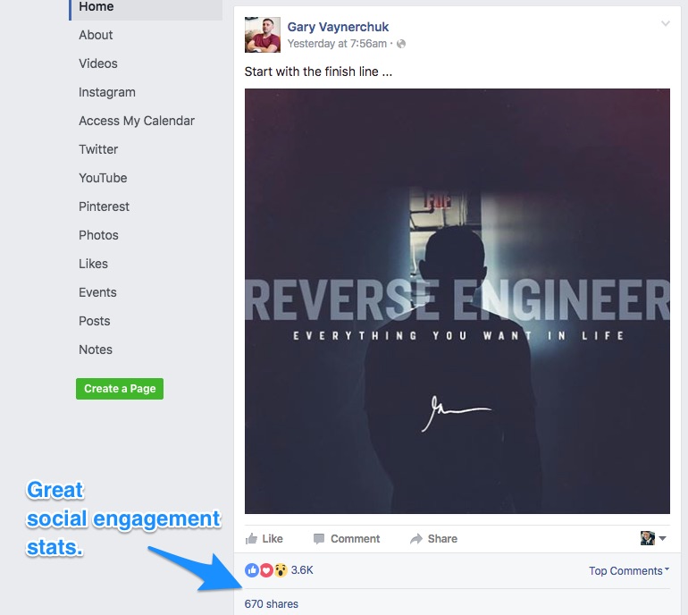 Gary Vaynerchuk在Facebook上发表的有力帖子的示例