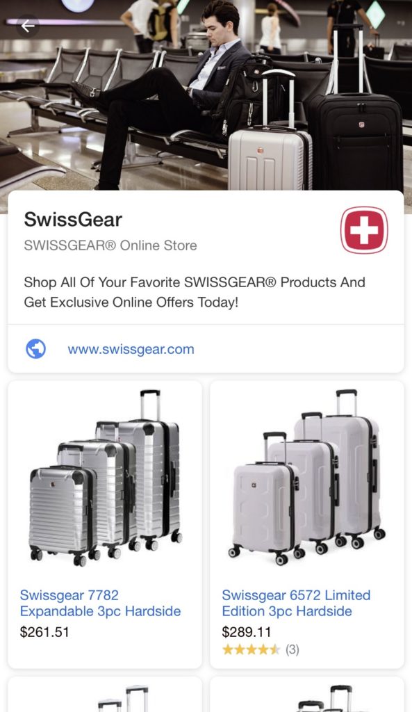 galerie de produse de anunț de prezentare pentru cumpărături Google pentru mobil