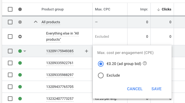 google ads prezentare anunțuri pentru cumpărături grup de produse CPC maxim