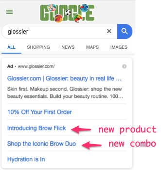 mai glossier-google-ads-sitelink-uri