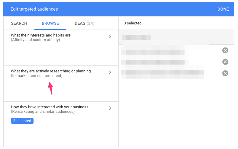 reclamele Google afișează direcționarea către un public cu intenție personalizată