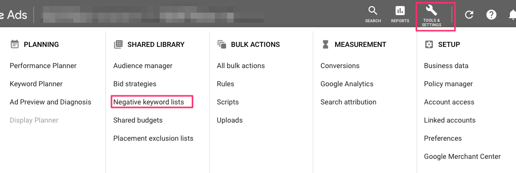 Liste de cuvinte cheie negative Google Ads