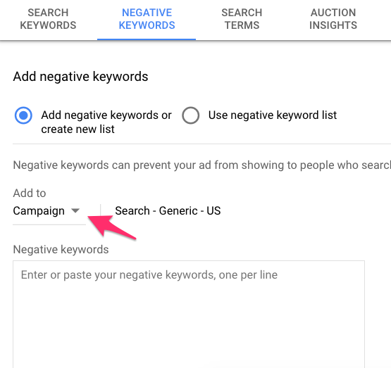 adăugarea de cuvinte cheie negative la campania de anunțuri Google