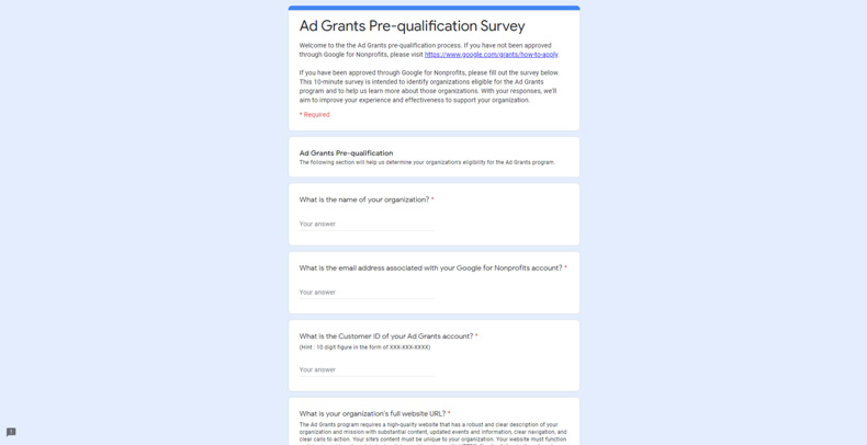 Google Ad Grants 설문조사