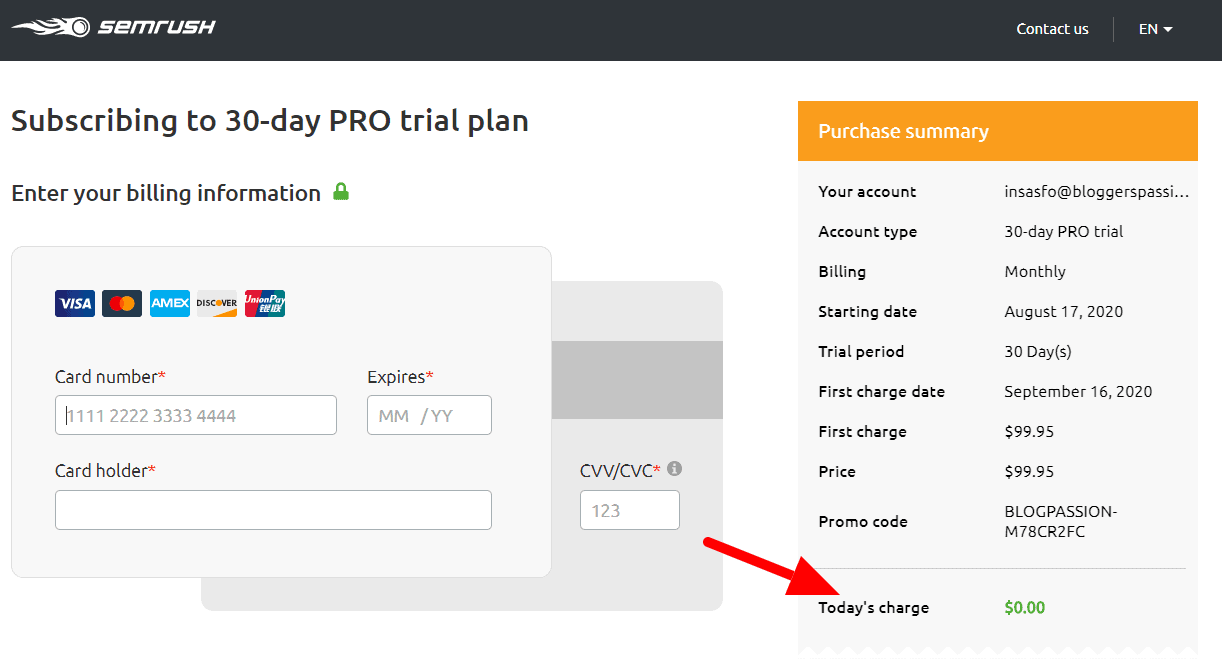 SEMrush trial account