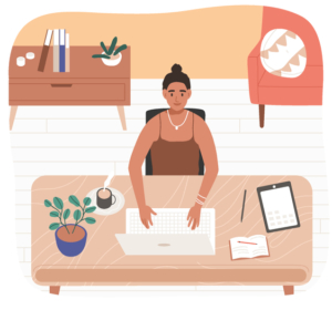 노트북에서 일하는 여성