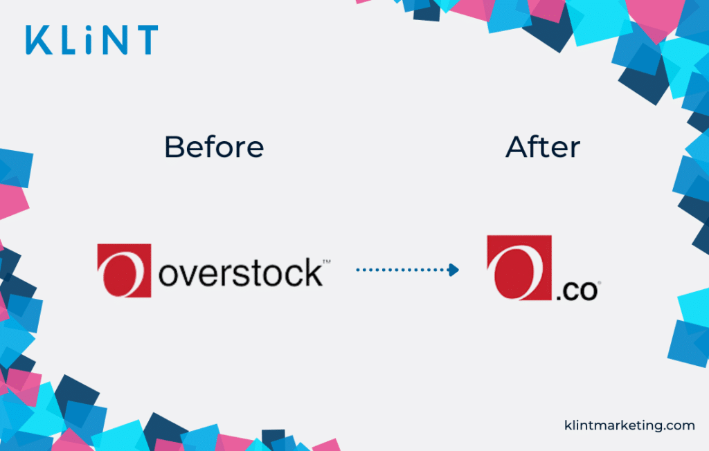 Changement de marque Overstock.com avant et après