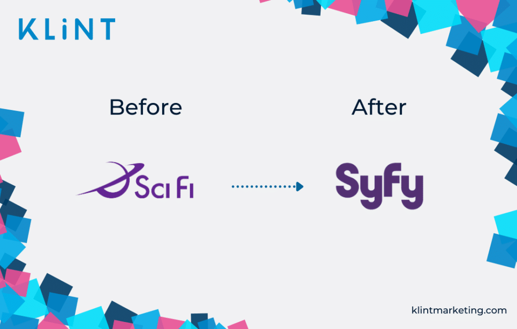 Rebranding du logo SyFy avant et après.