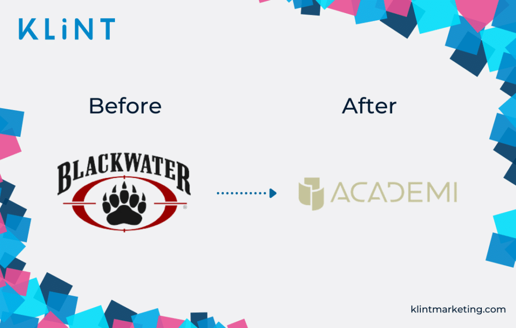 Changement de nom de Blackwater en Academi avant et après