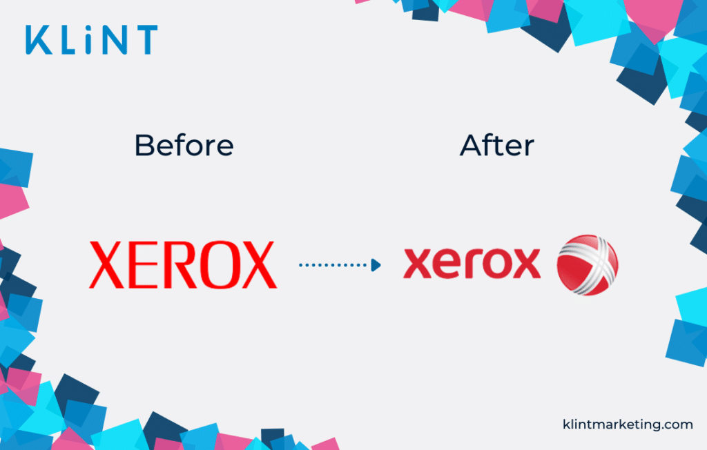 Rebranding Xerox avant et après.