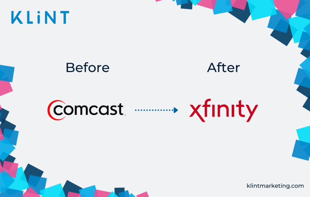 Rebranding Comcast dans Xfinity avant et après