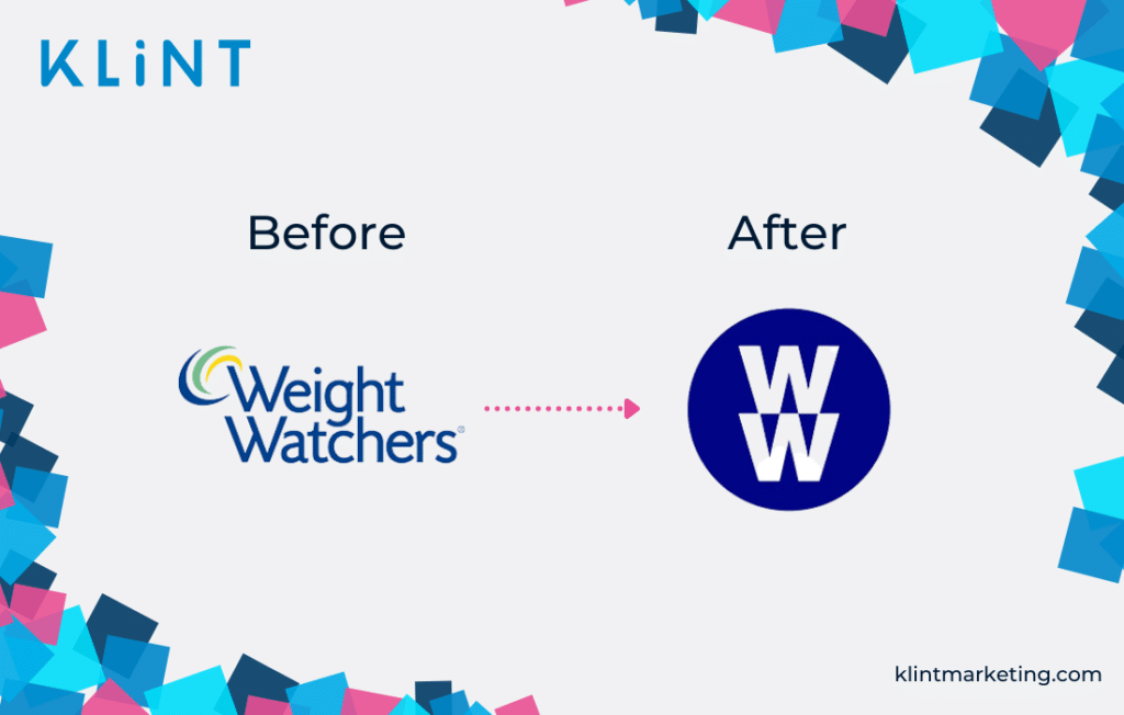 Logo de changement de marque de Weight Watchers avant et après.