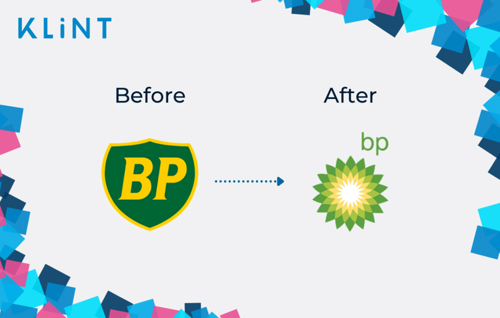 Logo de rebranding de British Petroleum avant et après