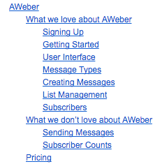 Подзаголовки AWeber