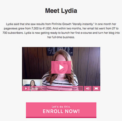Pinfinite Growth: تستخدم Melyssa شهادات الفيديو لإظهار قصص نجاحها.